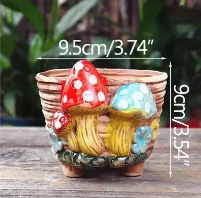 Fairy Tale Garden Personality Mushroom Pottery Succulent Plant Pot Living Room Decoration Flower Pot Retro Handicraft Bonsai Pot