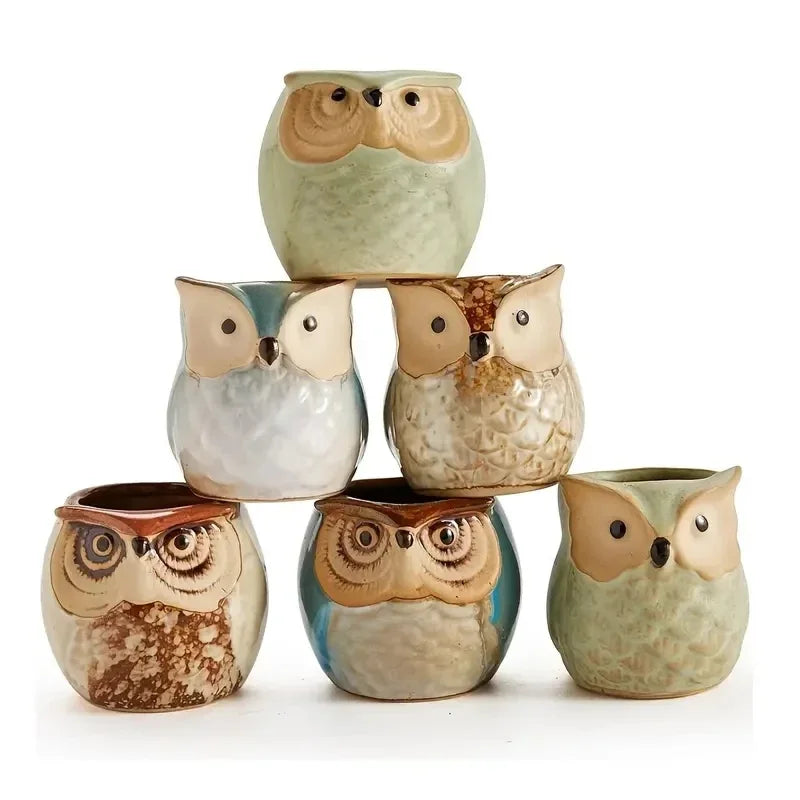 6pcs Owl succulent plant pot cartoon thumb pot stoneware breathable pot small pot control pot home decoration