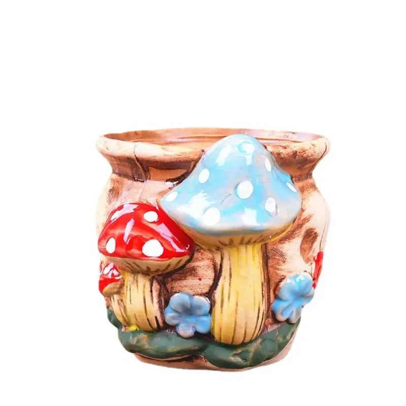 Fairy Tale Garden Personality Mushroom Pottery Succulent Plant Pot Living Room Decoration Flower Pot Retro Handicraft Bonsai Pot