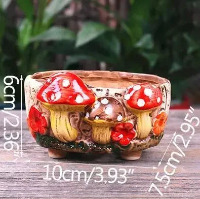Fairy Tale Garden Personality Mushroom Pottery Succulent Plant Pot Living Room Decoration Flower Pot Retro Handicraft Bonsai Pot