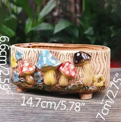 Fairy Tale Garden Personality Mushroom Pottery Succulent Plant Pot Living Room Decoration Flower Pot Retro Handicraft Bonsai Pot
