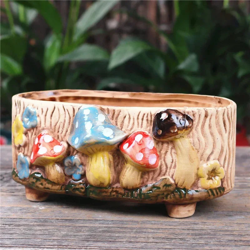 Fairy Tale Garden Personality Mushroom Pottery Succulent Plant Pot Living Room Decoration Flower Pot Retro Handicraft Bonsai Pot